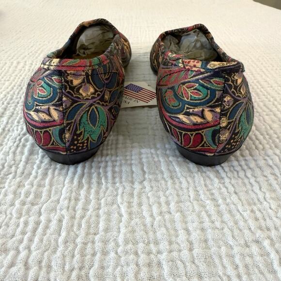 Vintage 80s 90s Ballet Flats Size 7 Canvas Fabric Paisley Jewel Gold New - Picture 6 of 10